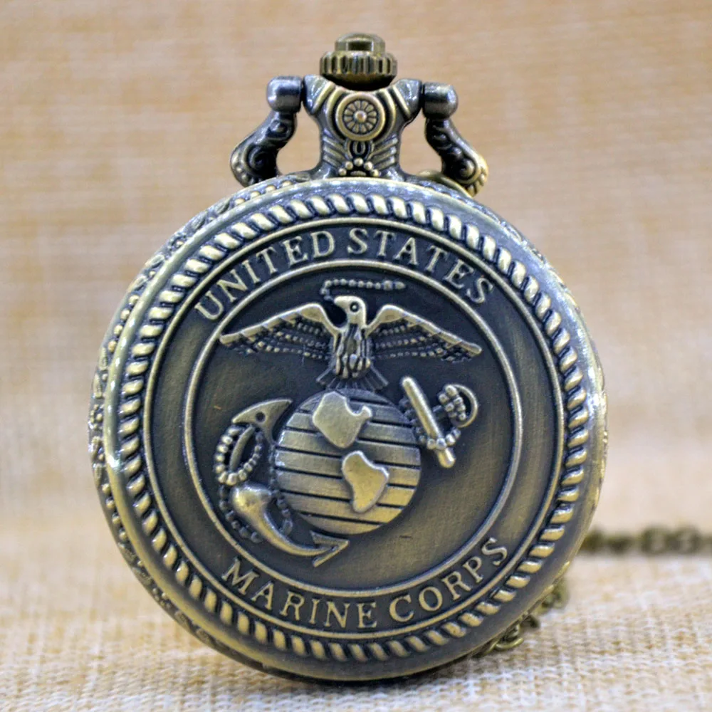 

Bronze Vintage Mens Womens Watch United States Marine Corps Quartz Pocket Watch Pendant Necklace Chain Gift Montre Reloj