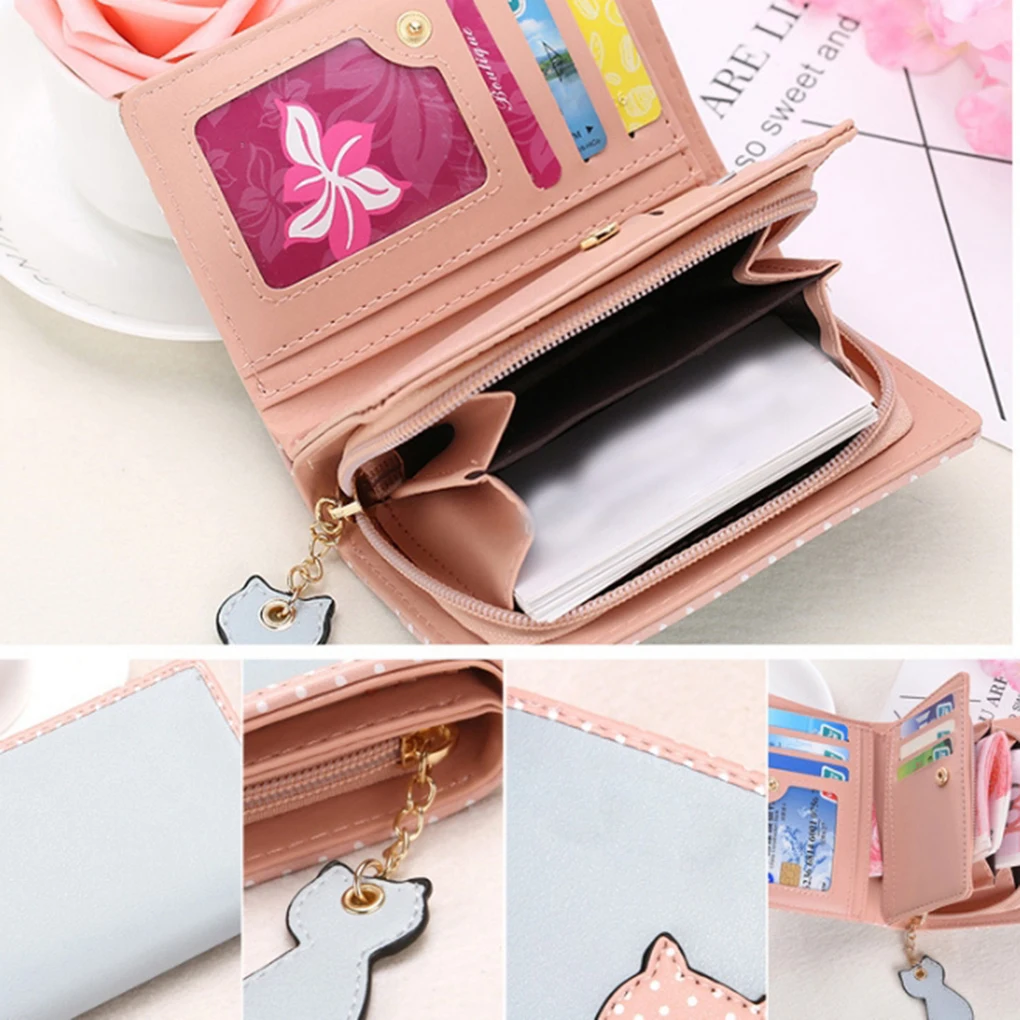 

Cool 2018 Lovely Cat Women Two-fold Credit Card Holder Coin Bag Short Cartoon Wallet Large Capacity Girl Purse Portable