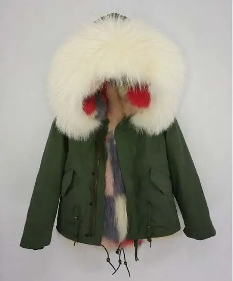 Новая мода Настоящее енота меховой воротник с капюшоном зимняя куртка женская парка мех животных толстое теплое пальто - Цвет: Color 12