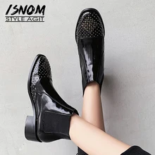 ISNOM/ботильоны «Челси»; женские ботинки из коровьей кожи с шипами в стиле панк; модная обувь с квадратным носком; женская обувь на толстом каблуке; сезон осень