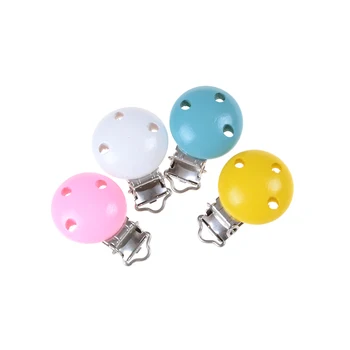 

Wooden Baby infant Pacifier Holder Clip Infant Cute Round Nipple Clasps