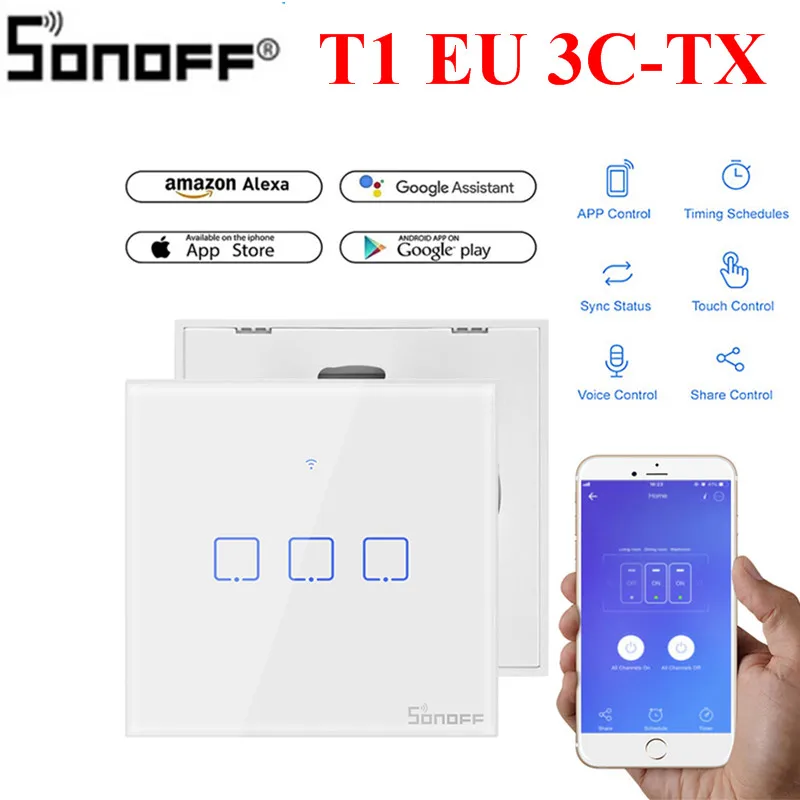 Itead Sonoff T1 ЕС 86 1/2/3 TX 433 МГц RF Дистанционное управление настенный Wi-Fi адаптер умный дом переключатель работает с Alexa Google Home