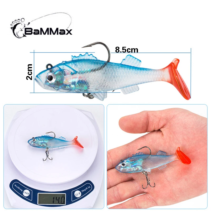  BaMMax Fishing lure 14g 8.5cm Soft lures with Hook  Wobblers Artificial Bait Silicone Sea Bass Carp 3D Eyes Lead Fishing Lures