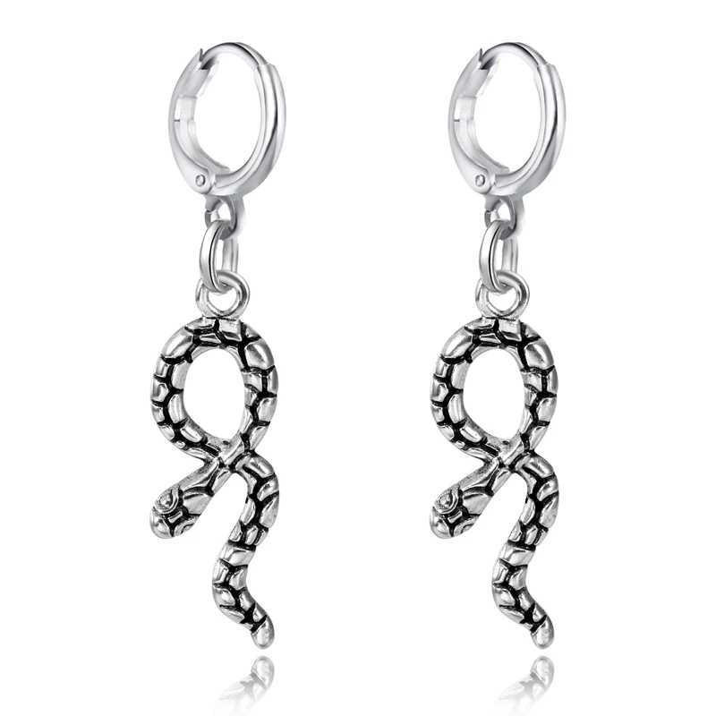

GEOMEE 1 Pair Personality Indian Jewelry Ethnic Snake Hoop Earrings Brincos Para As Mulheres Vintage Antique Silver Earring