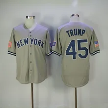 

Men's New York Donald Trump Jersey Embroidery Gray White Pinstripe Baseball Jersey