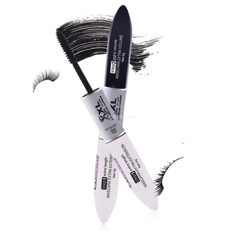 spesifikasi 2 In 1 4D Serat Sutra Lash Mascara Maskara Hitam Tahan Air Serat Sutra Volume Double Memanjang Curling Maskara Mata