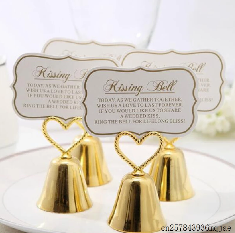 

100pcs "Kissing Bell" Bell Place Card Holder Name Card Clips Photo Holders Wedding Table Decoration Favors Party Decor