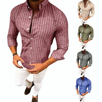 

HEFLASHOR 2019 Fashion Striped Shirt Men Autumn Long Sleeve Turn-Down Mens Dress Shirts Casual Streetwear Slim striped Shirt