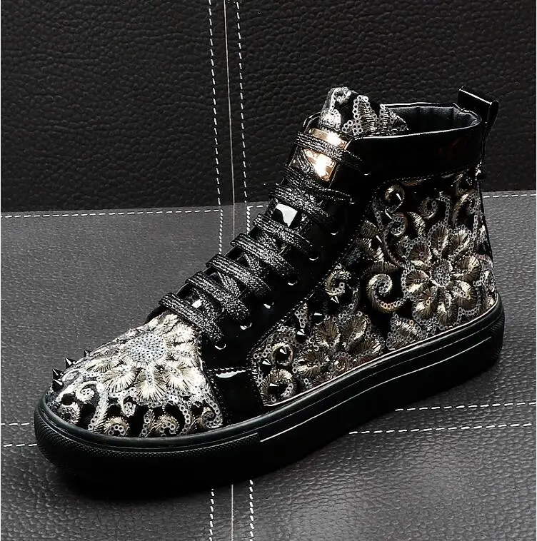 Loisirs Appartements Punk Rock Nationalité Tops Designer Chaussures Noir Haute Homme bleu Paillette Ccasins Hommes Mocassins Italie Rivet Casual Nouvelle AjS5Lqc4R3