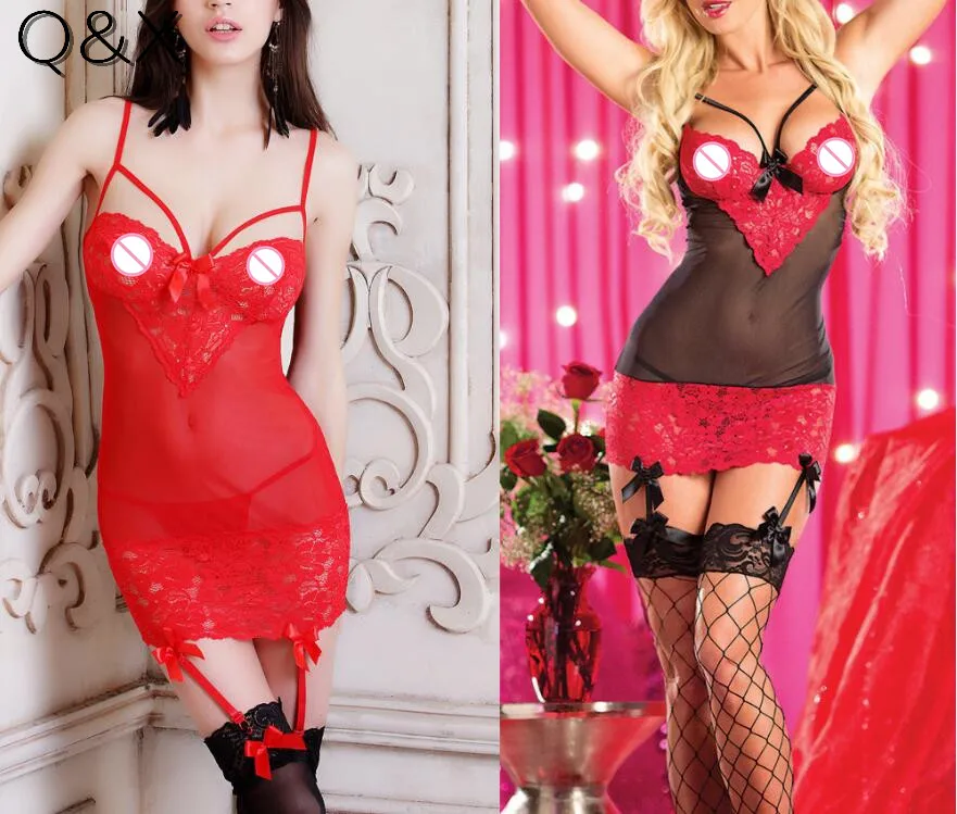 

MR34 2017 Red Black Design Open Back Sexy Babydoll New Women Lingerie Sexy Hot Summer Dress Crony Cup Sexy Nightwear With Garter