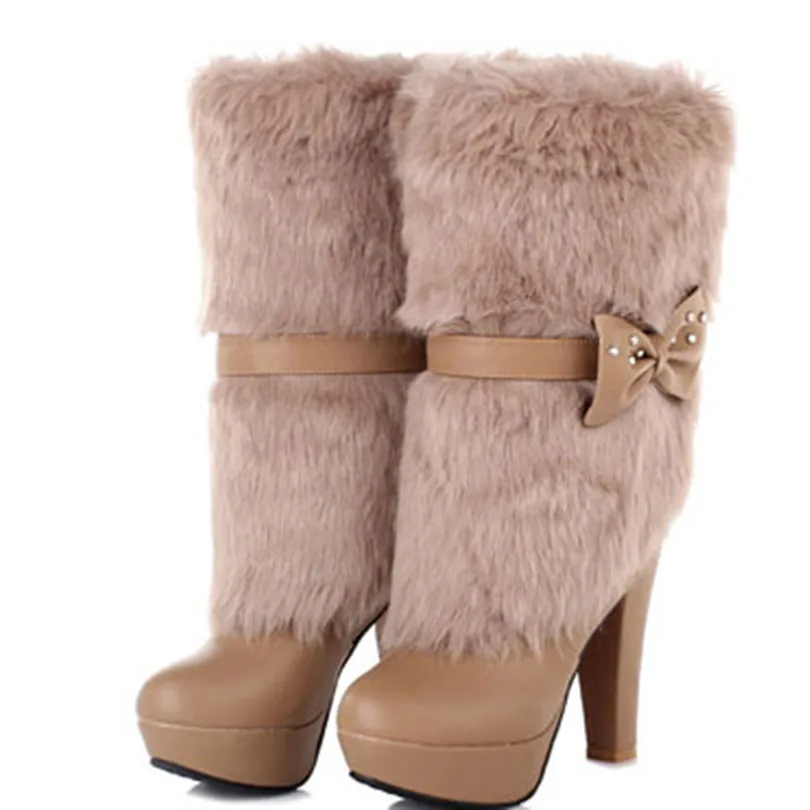 

Sexy High Heels Platform Fashion Boots Leather Upper, PU Martin Wool Snow Boots Large Size 34-43 Shoes