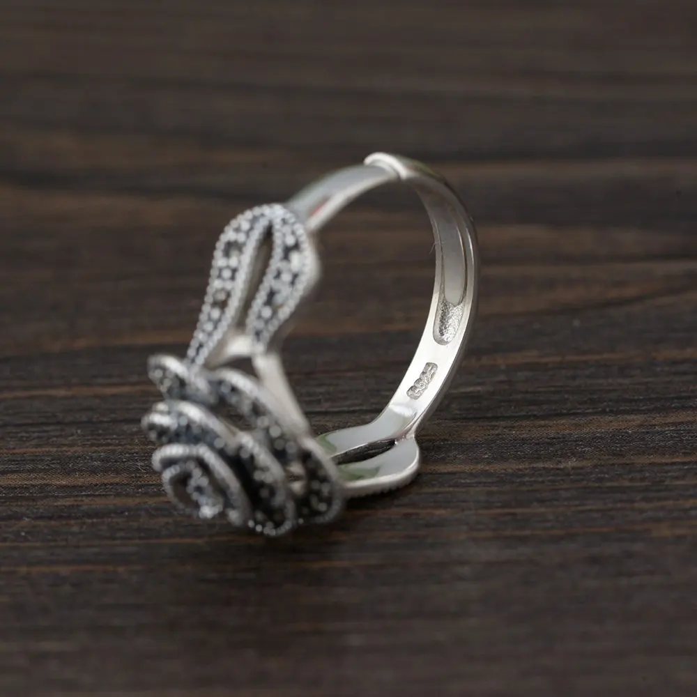 Женское кольцо из серебра 925 пробы с цветком розы|thai silver ring|rose flower ringrings for women |
