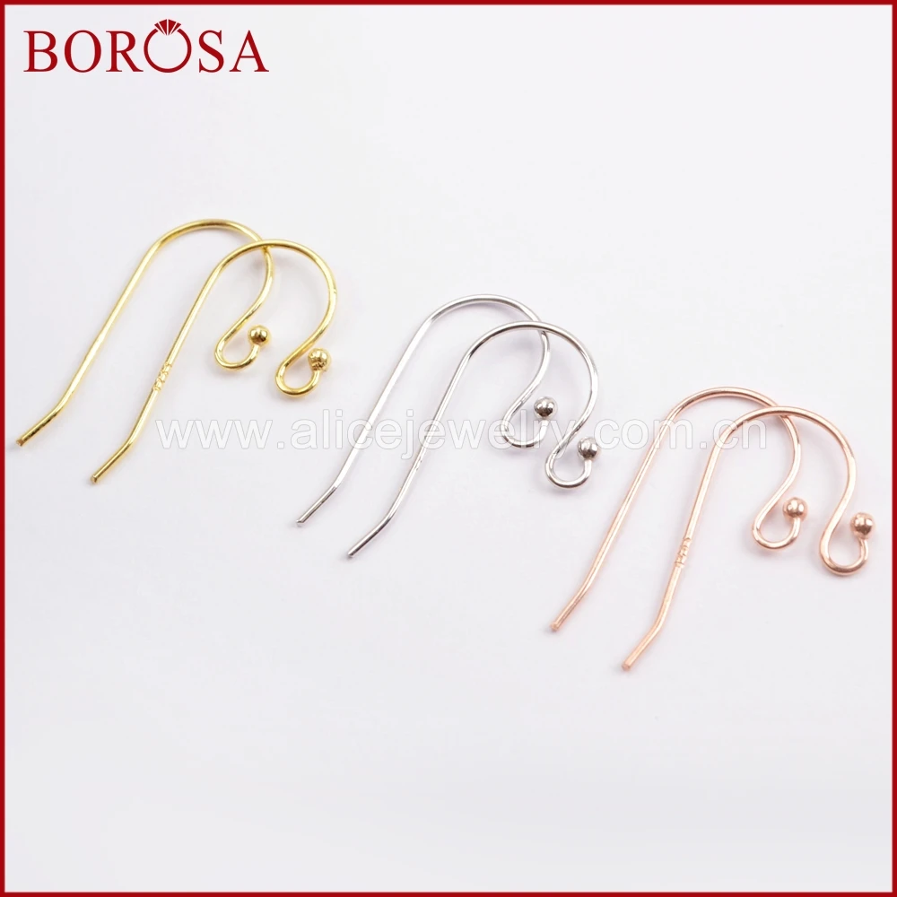

BOROSA 20Pairs Gold/Silver/Rose Gold Color 92.5% Pure Silver Metal Fish Hooks Earring Findings for Earrings Jewelry PJ153