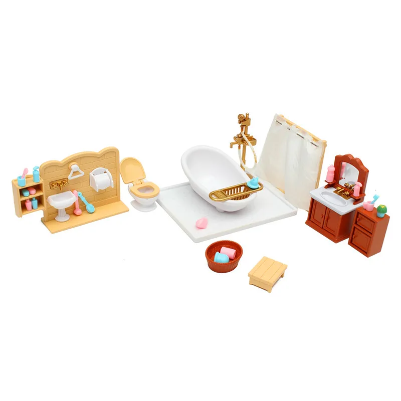 Günstige Kunststoff Mini Bad Miniaturen Möbel Kits Set Für DIY Puppenhaus Kinder Spielzeug Decor Puppe Geschenk für Kinder