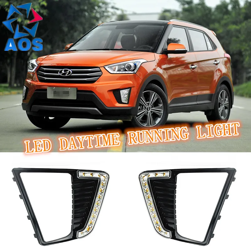 

2PCs/set car LED DRL 12V daylight fog lamp Daytime Running Lights for Hyundai IX25 2014 2015 with Turn Signal lamp Function