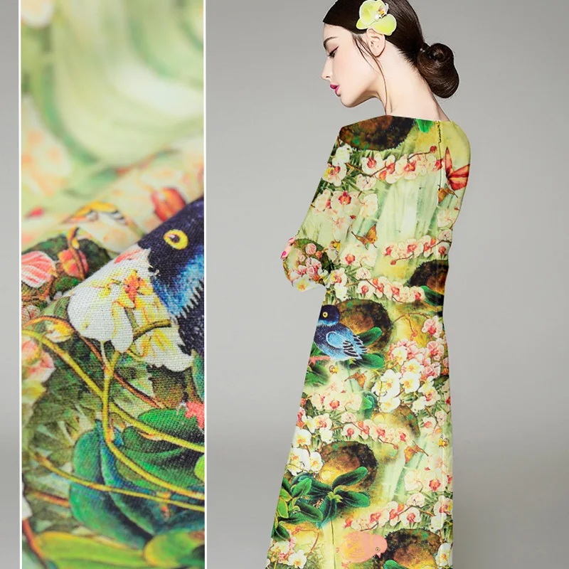 

125cm heavy silk linen fabric 35mm digital printed silk fabric garment dress natural linen fabric wholesale linen cloth