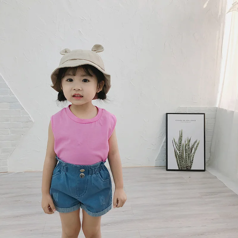 Curtas para o Bebê Verão Nova Chegada Estilo Coreano Algodão Cor Pura Cintura Alta All-match Moda Quente Calças Doce Bonito Meninas 2020 16 cor pura cintura alta all-match moda quente