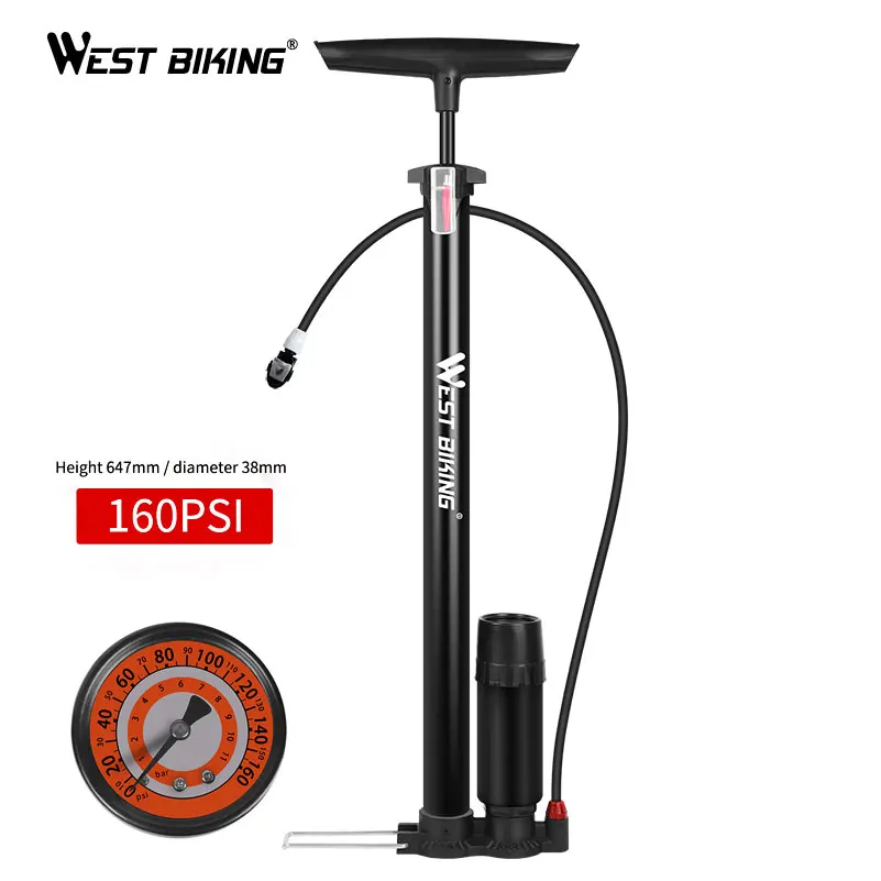 WEST BIKING насос для велосипеда велосипедный ног 160 фунтов/кв. дюйм с манометром игла
