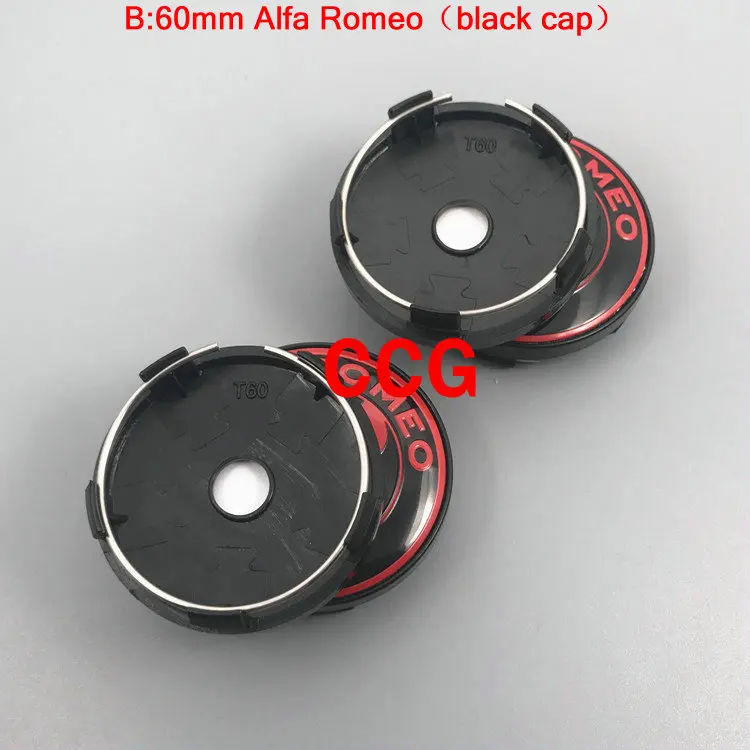 4 шт., 56 мм, 60 мм, Alfa Romeo, автомобильный логотип, крышка ступицы колеса, креативная наклейка, эмблема, значок для Spider GT Giulia Mito 147 - Название цвета: B 60 Black red cap