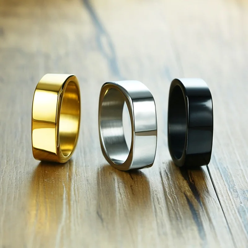 

Fashion 7mm Black Gold Silver Color Stainless Steel Trendy Rings For Boy and Boy Friendship Men Ring Simple Jewelry Ring Male