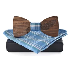 Mantieqingway плед деревянный лук галстук платок Набор для мужской свадьбы деревянная Бабочка полиэстер карман квадратный Gravatas тонкий галстук набор