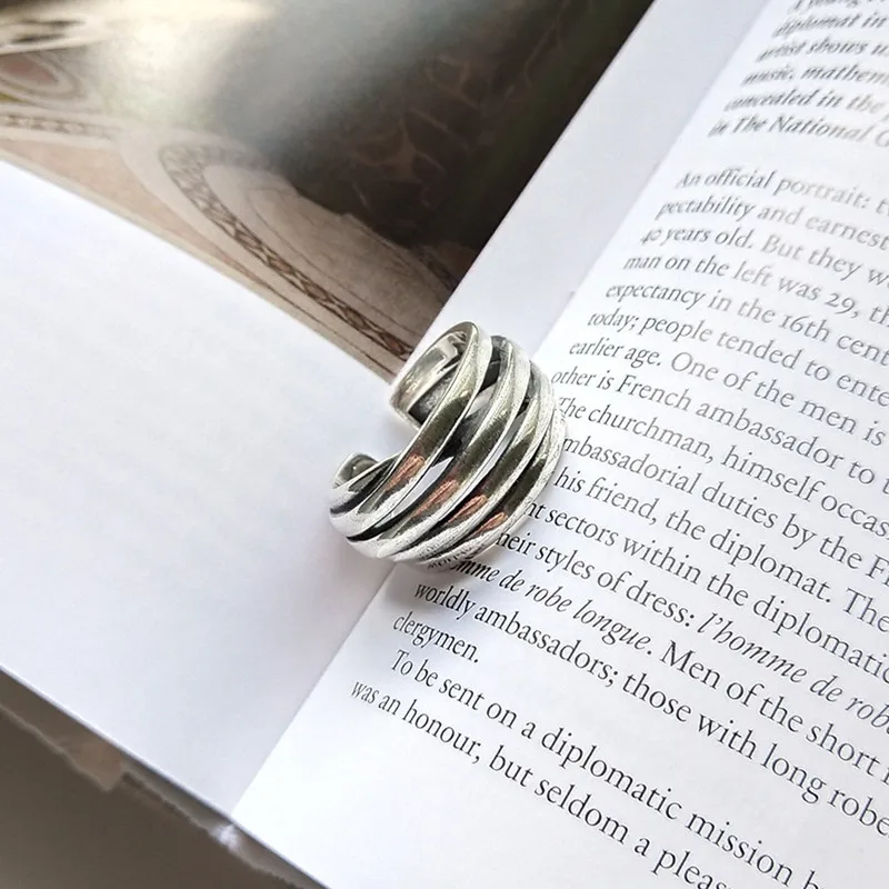 CosFecit Real Sterling Silver 925 Ring Women Multi Layers Silver Rings Woman Black Vintage Big Rings for Women Vintage Party   (7)