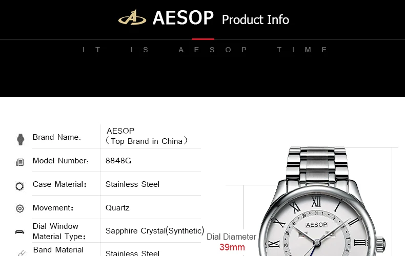 AESOP Quartz Watch Multi-Function Chronograph Complete Calendar Moon Phase Waterproof Stainless Luxury Relojes Para Hombre