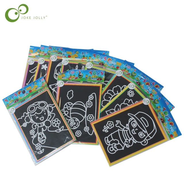 10pcs/lot Child Kids Magic Scratch Art Doodle Pad Painting Cards
