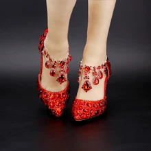 New Pink Red Rhinestone Diamond Bride’s Shoes Super High Heels Crystal Bowl Wedding Shoes Elegant Sandals Female Pumps Feminina