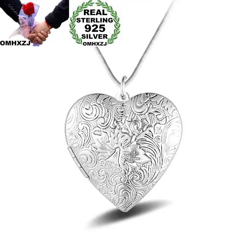 

OMHXZJ Wholesale Personality Fashion Woman Girl Party Gift Silver Heart Flower 925 Sterling Silver Charm Pendant Necklace CH65