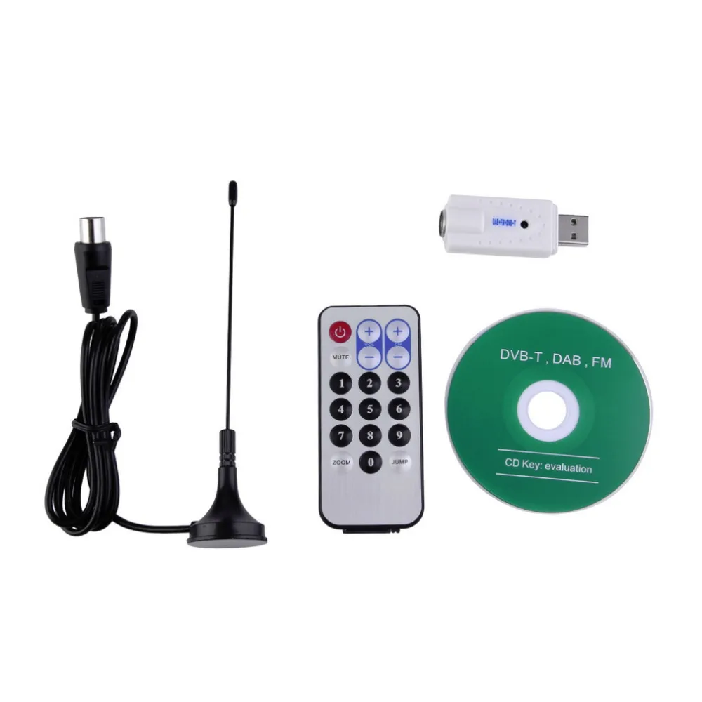 

USB 2.0 Digital DVB-T SDR+DAB+FM HDTV TV Tuner Receiver Stick RTL2832U+R820T with Extra powerful antenna