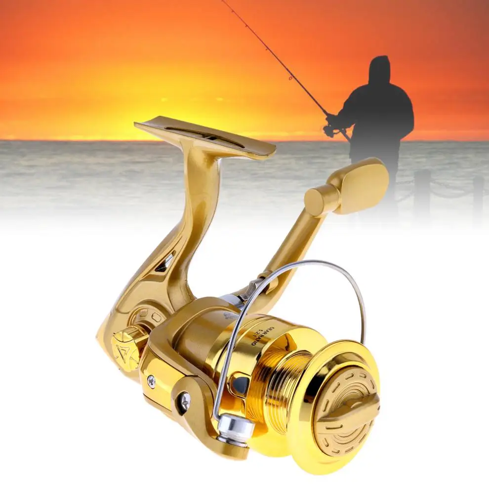 

4000 Series 6BB Spinning Fishing Reel 5.2:1 Plating Golden Color Left/Right Interchangeable Collapsible Handle