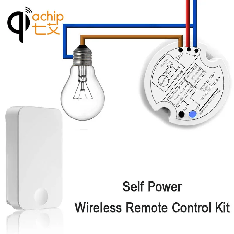 

QIACHIP Self-Powered Wireless Switch No Battery Waterproof Transmitter Light Wall Remotes 433Mhz RF Receiver Remote Control Kit
