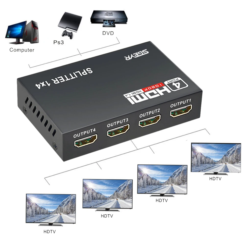 SGEYR 4 порты тонкого цифрового разъема для передачи звука и изображения 1x4 HDMI diкозырек 1 вход 4 выхода Поддержка HDCP Full HD 1080P 3D HDMI 1,3 мультимедиа Penta caliente