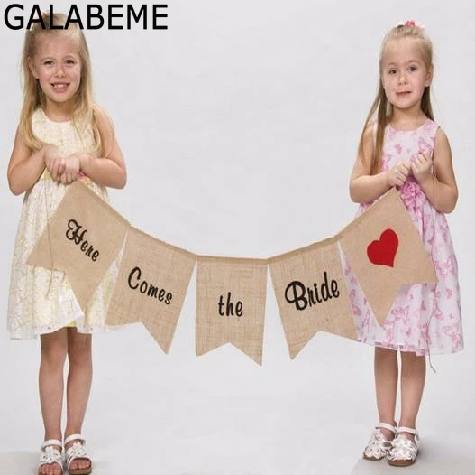 

Galabeme 1set burlap bunting HERE COME THE BRIDE Wedding garland Wedding Photo Prop banner rustic vintage wedding decoration