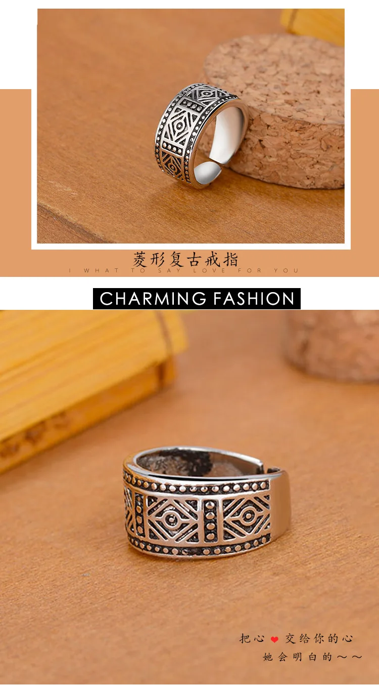 DIEERLAN Ретро S925 серебро геометрические винтажные кольца для женщин подарок роскошные ювелирные изделия панк регулируемый размер античные кольца
