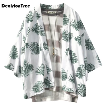 

2020 men loose cardigan japanese kimono stripe coat high street hip hop casual outerwear embroidery dragon and koi kimono