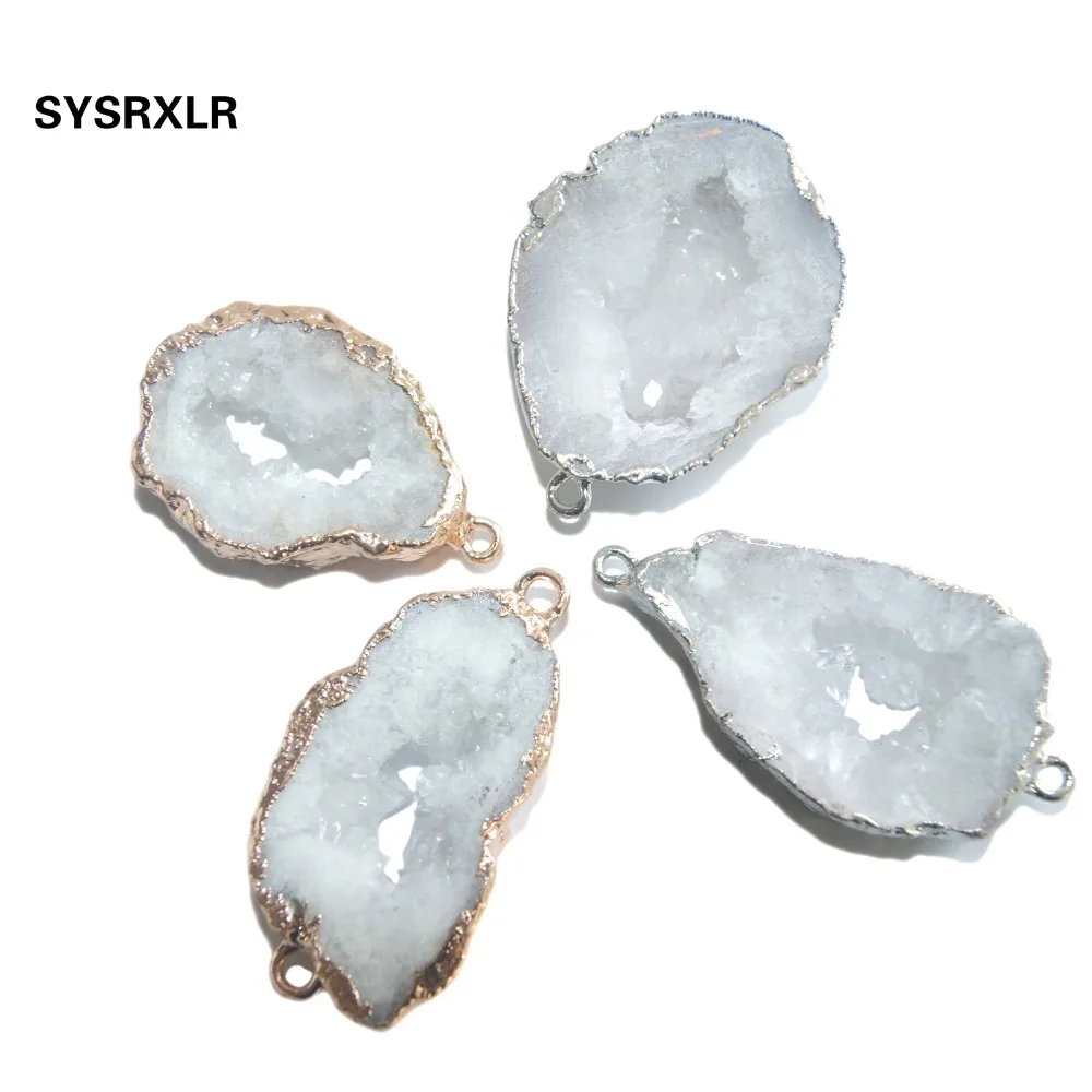 

Wholesale 1 Pcs White Natural Unique Drusy Crystal Golden Silver Stone Pendant For Jewelry Making DIY Necklace Bracelet Earring