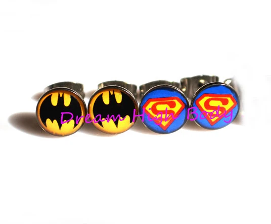 

New Arrive Superman Batman Ear Stud Logo Ear Ring Nail Earring Jewelry Girl's High Qulity 100pair/lot Free Shipping