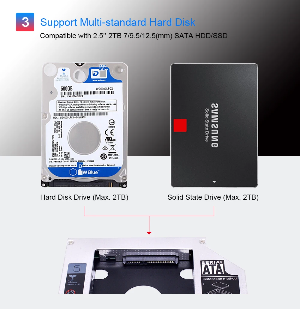 CHIPAL Магниевый сплав 2nd HDD Caddy 12,7 мм SATA 3,0 для 2,5 дюймовый SSD чехол Корпус жесткого диска для ноутбука CD rom DVD-rom Optibay