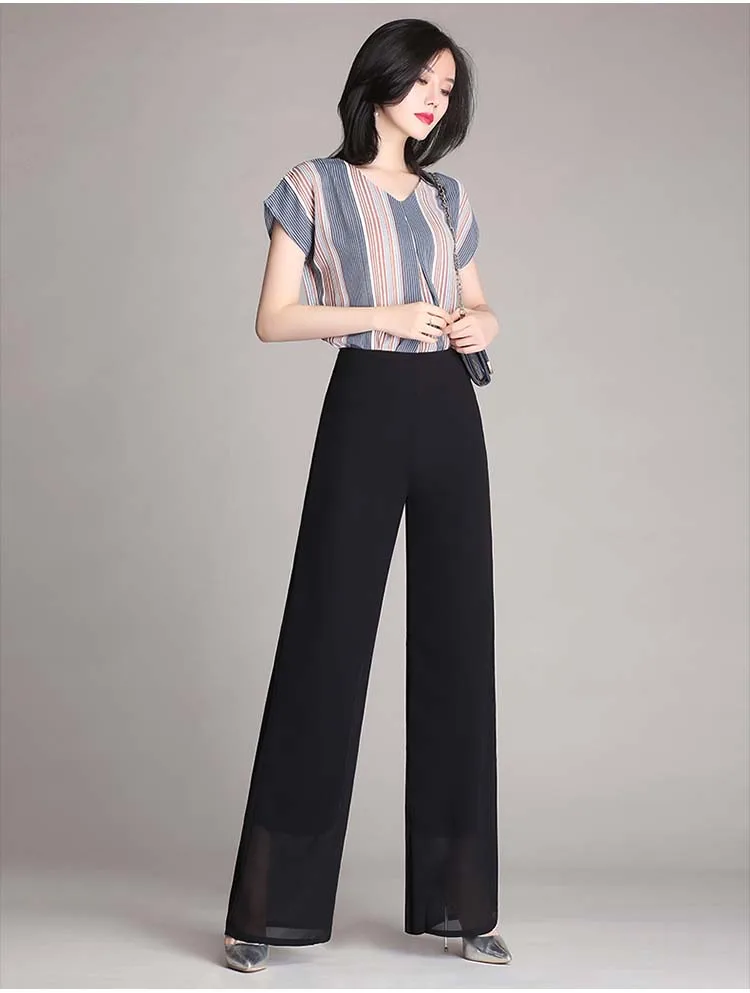 New Arrival European Style Plus Size 4XL Women Trousers Casual Loose Chiffon Long Pants Black Wide Leg pants female