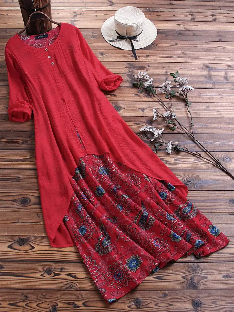 Billige 4xl 5xl patchwork Retro langes kleid big größe floral bobo kleid casual maxi kleid plus größe kleidung große größe frauen kleider