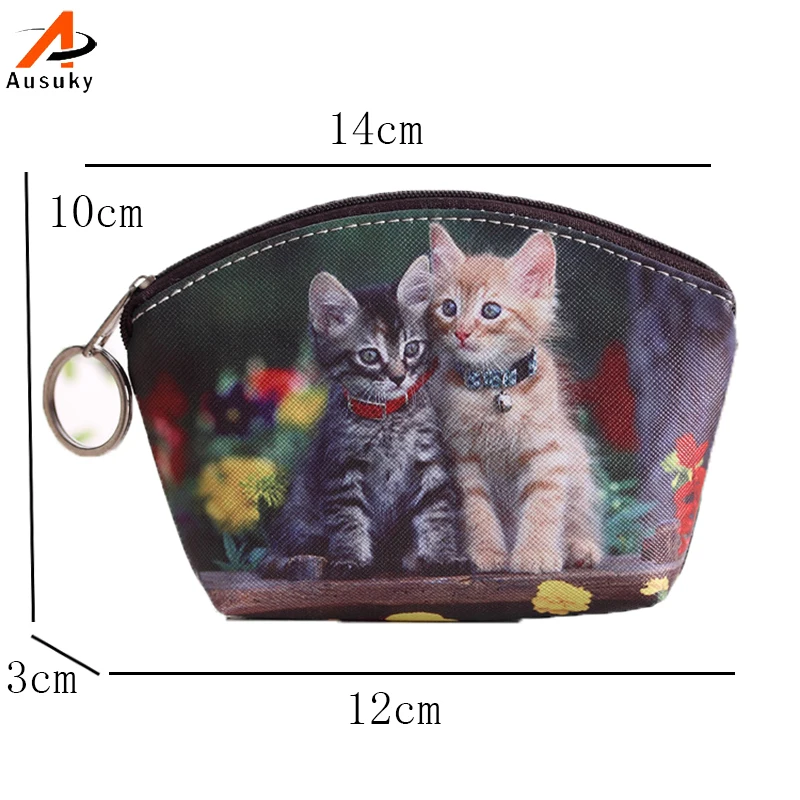 PU Leather Cat Coin Purse Printing Key Holder Mini Key Organizer