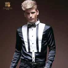 FANZHUAN новой личности мужской Для мужчин рубашка с длинным рукавом осень тонкий Черный и белый контраст платье человек ткань 14257