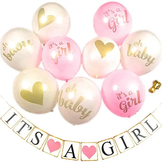 

10 pcs pink white gold balloons its a girl its a boy banner for baby shower decoration Pregnancy Birthday party supplies