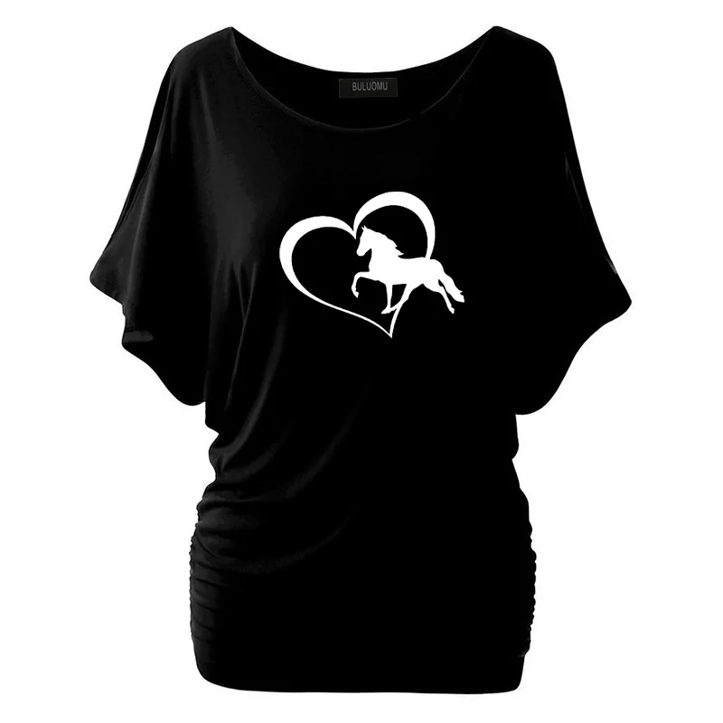 Новые весенне-летние футболки Новое поступление О-образным вырезом лошадь футболки с сердечком модная женская Повседневная хлопковая одежда с принтом