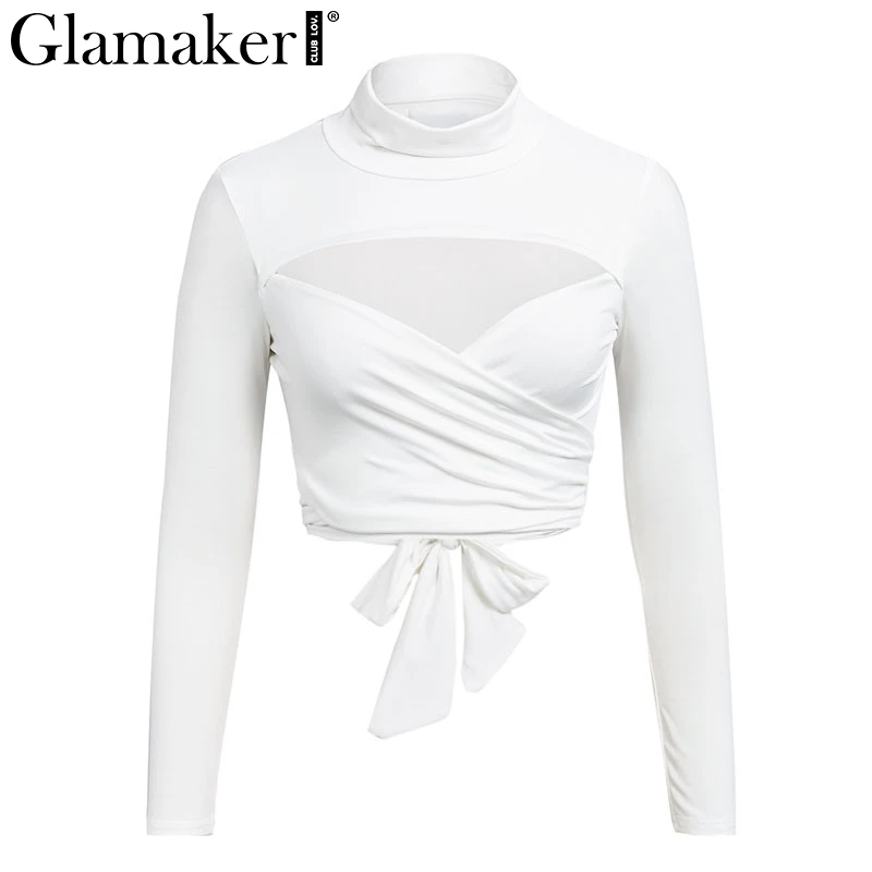 Glamaker Сексуальная Открытая Майка женские топы Модная трикотажная водолазка
