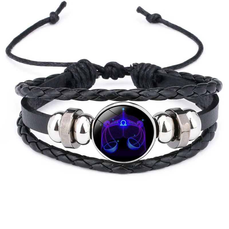NIUYITID Trendy 12 Constellations Bracelets Men Jewelry Black Leather Braclet For Women Pulseras Man Bracelets Accessories (9)