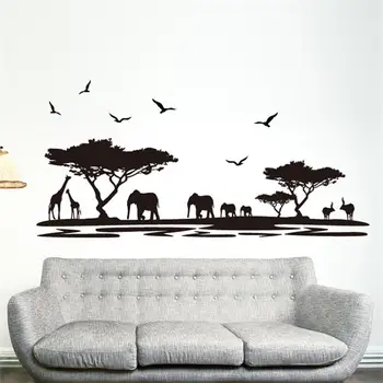

Large size animal wall sticker of animal birds giraffe elephant tree wall paper wall art decals of sofa background wall decals