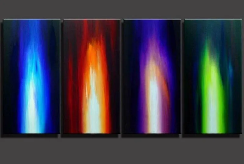 

4 Piece Picture Hand Painted Abstract Oil Painting on Canvas Blue Orange Green Fires Paintings Modern Home Decoration Wall Art